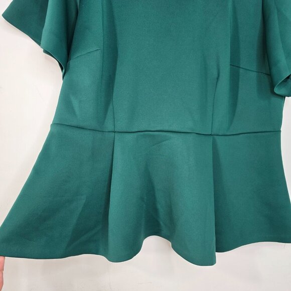 Eloquii Forest Green Flutter Sleeve Peplum Top - Picture 4 of 9
